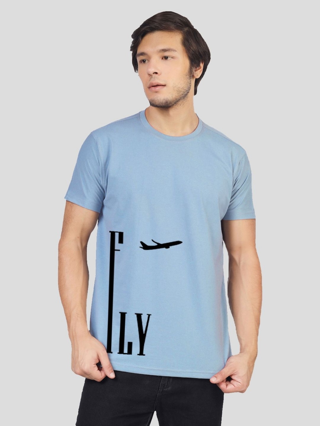 

Greylongg Men Typography Printed Round Neck T-shirt, Blue