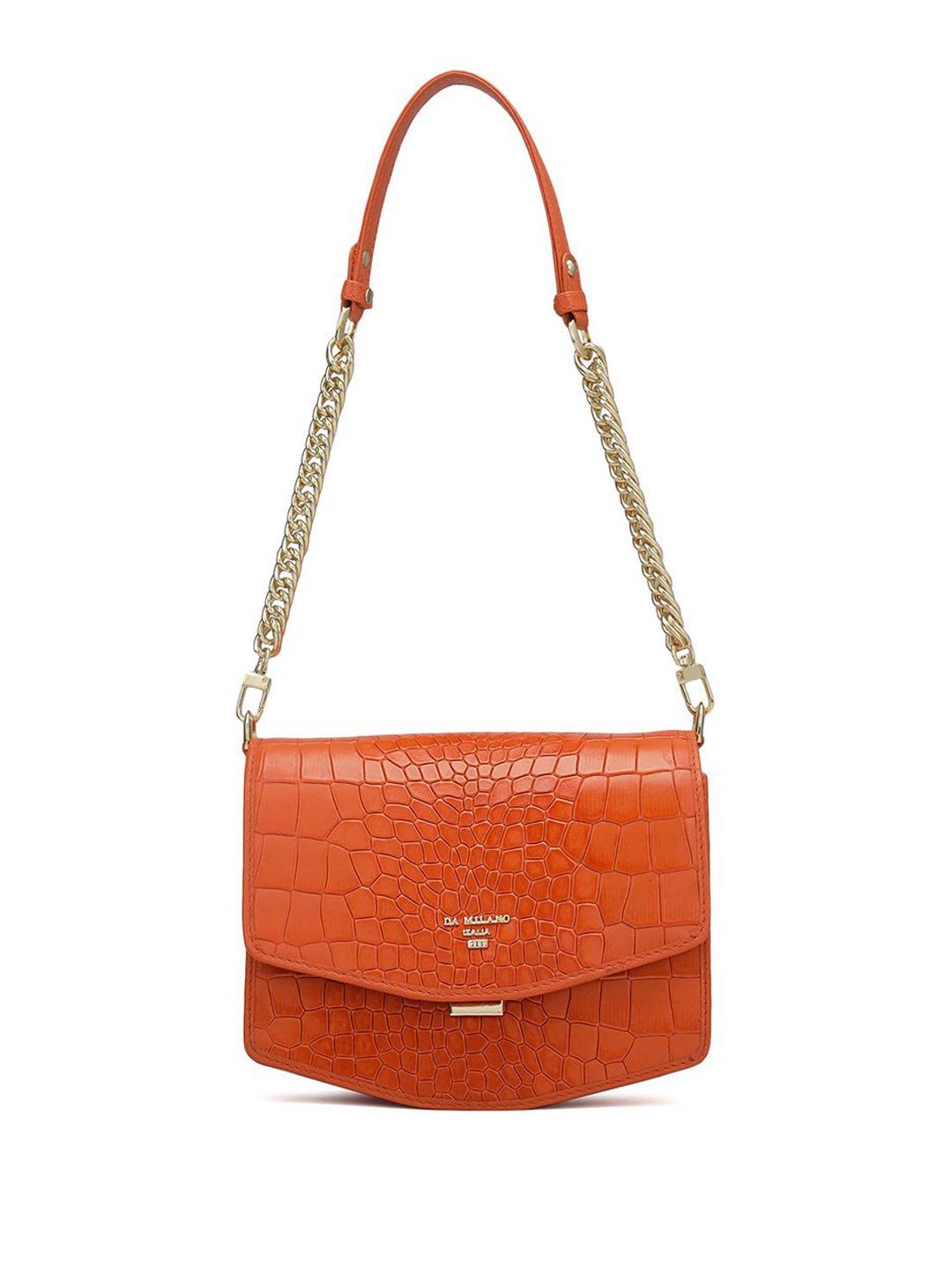 

Da Milano Women Textured Structured Leather Shoulder Bag, Orange