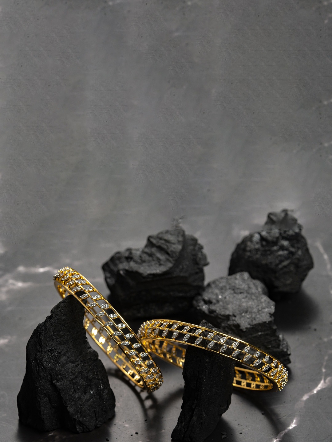 

Zevarly Set Of 2 Gold-Plated American Diamond Stone-Studded Bangles