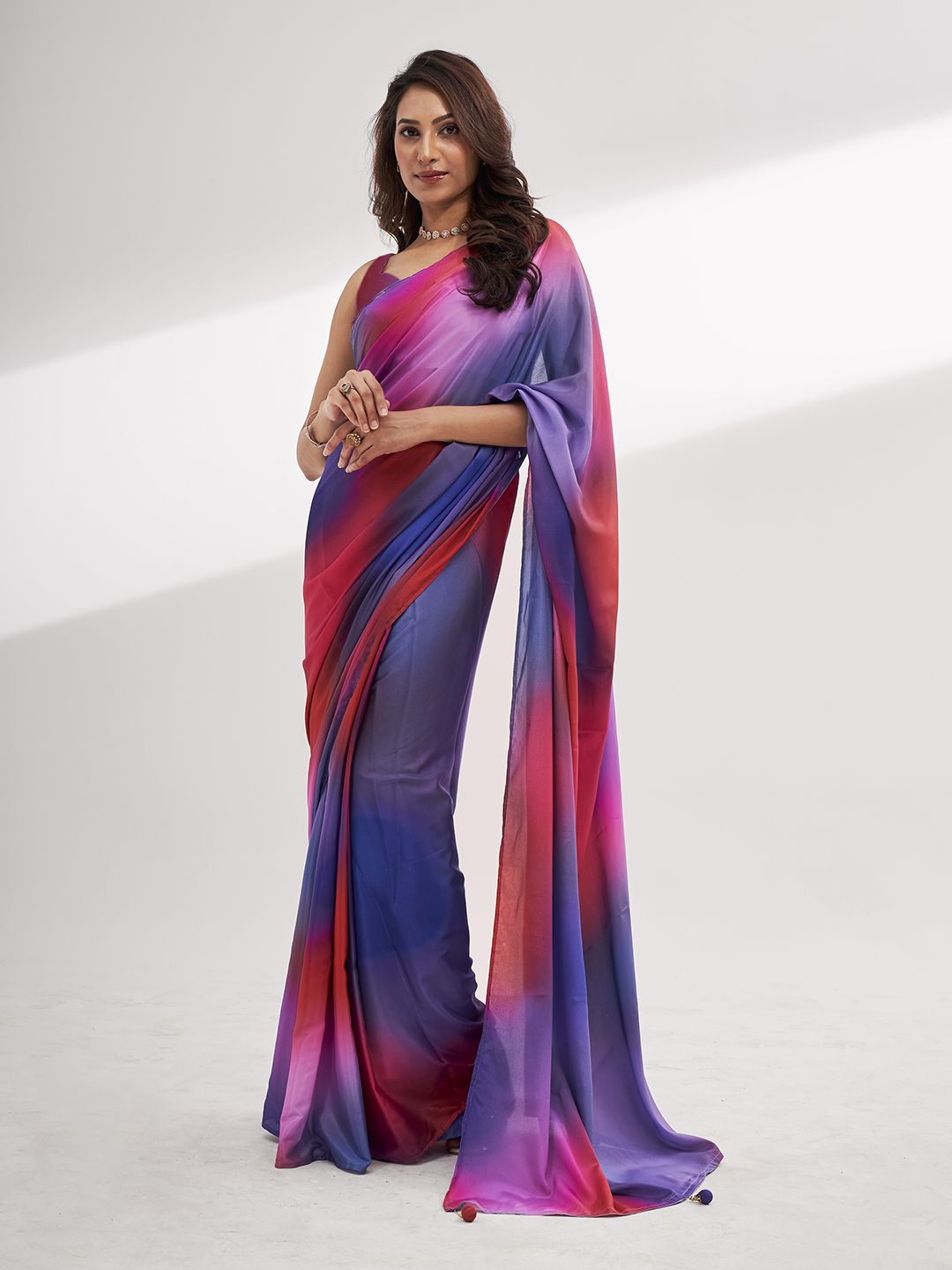 

Mitera Dyed Ombre Satin Ready to Wear Saree, Pink
