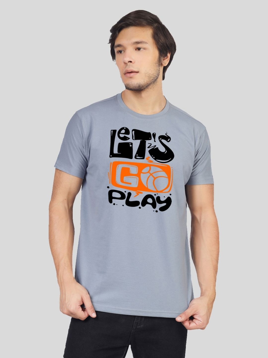 

Greylongg Men Typography Printed Round Neck Cotton T-shirt, Grey