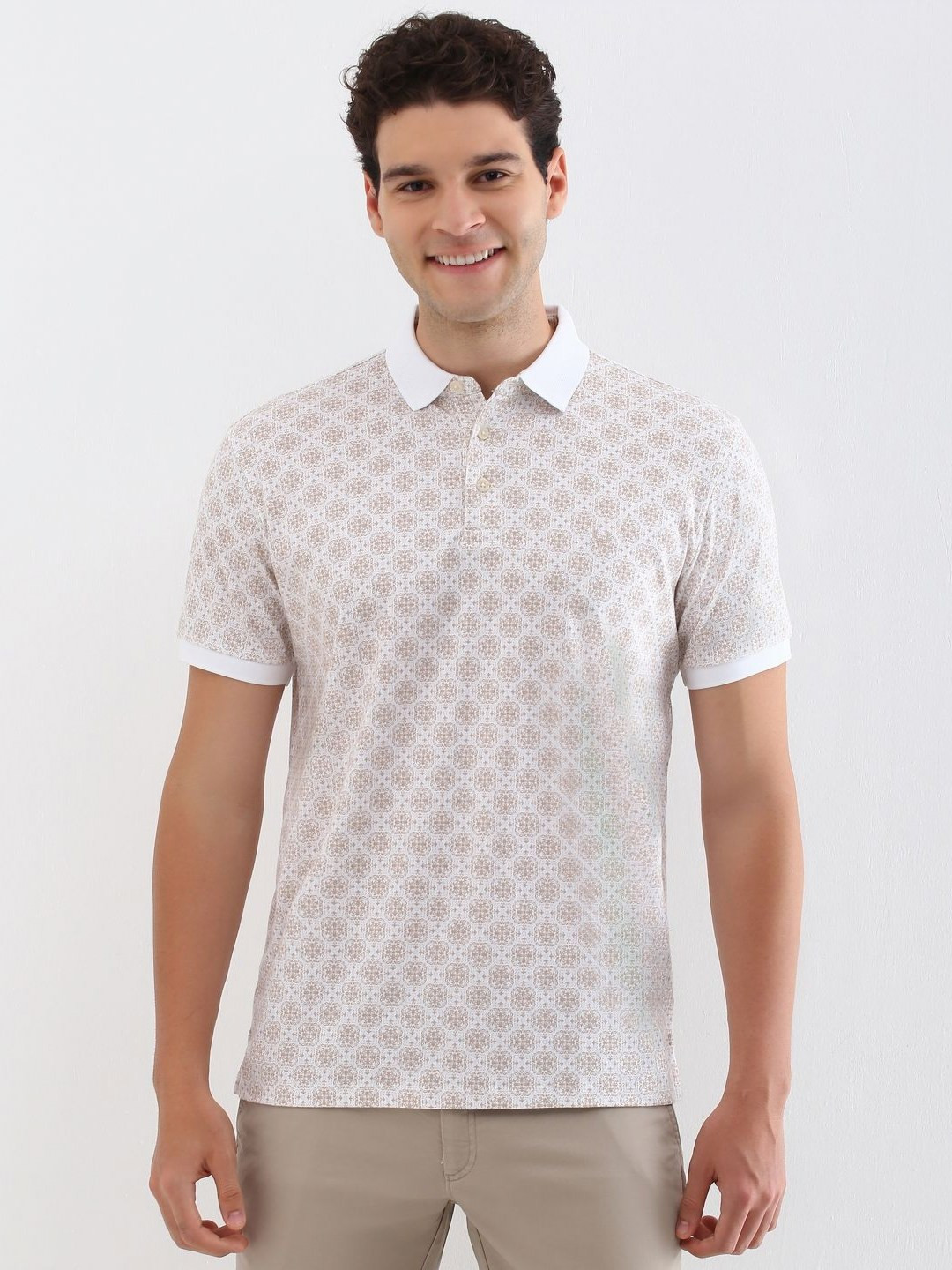 

Allen Solly Men Floral Printed Polo Collar Cotton T-shirt, White
