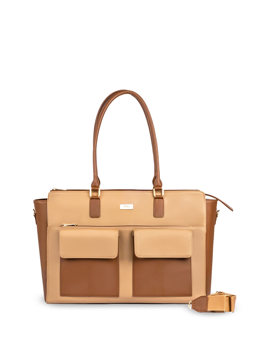 

Strokes by Namrata Mehta Women Colourblocked Structured Shoulder Bag, Beige