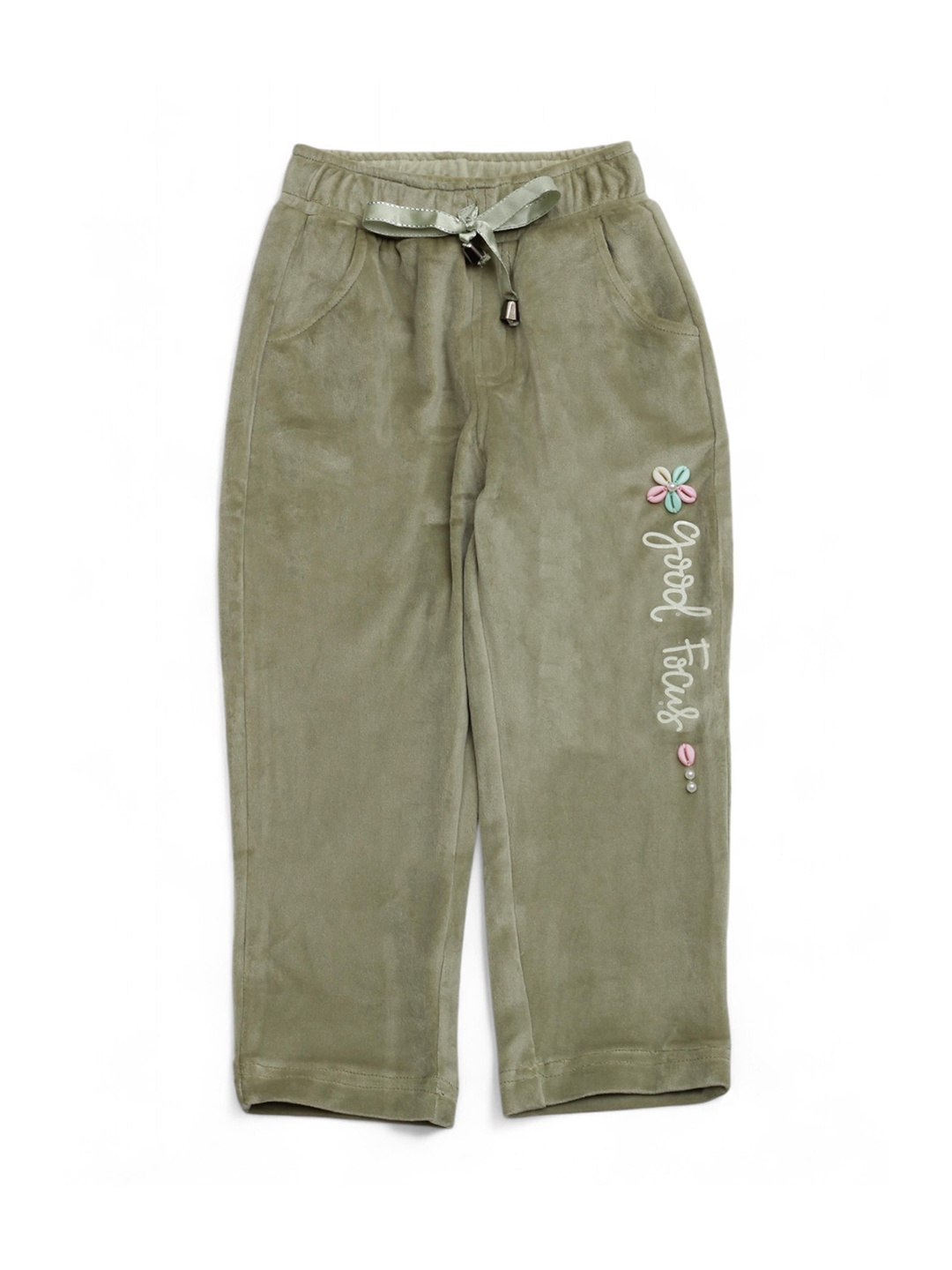 

Lil Lollipop Girls Mid-Rise Lower With Applique Trousers, Green