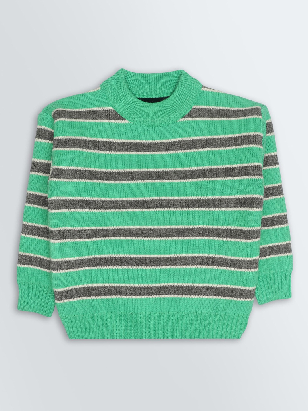 

KNITCO Kids Striped Full Sleeve Round Neck Loose Fit Sweater Pullover, Green