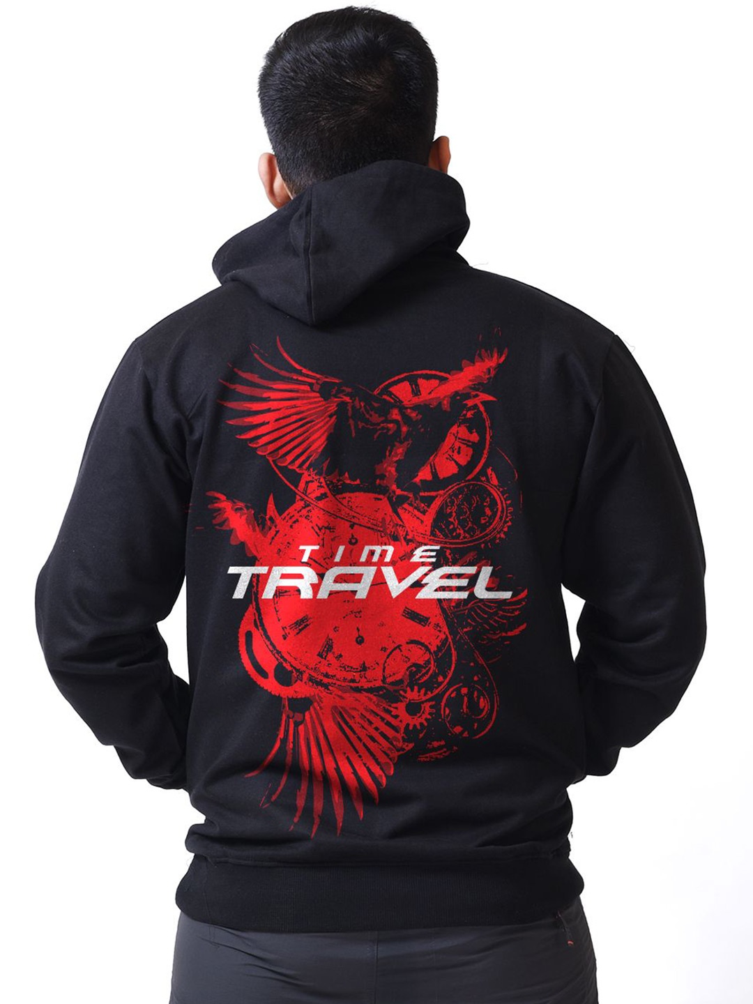 

Bloopers Store Men Printed Hooded Cotton Pullover Sweatshirt, Black