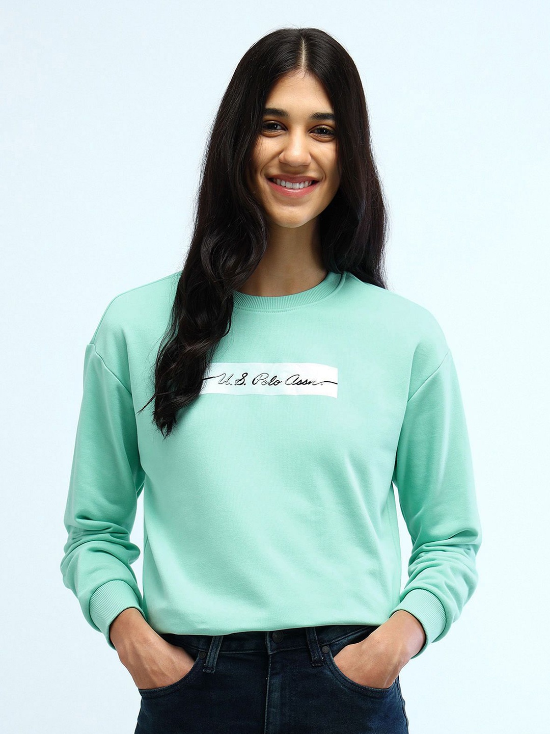 

U.S. Polo Assn. Women Round Neck Long Sleeves Printed Sweatshirt, Green