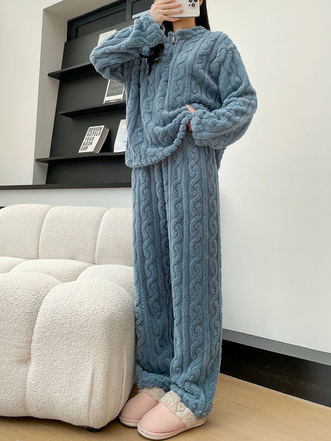 

Lugo Women Self Design Winter Night suit, Blue