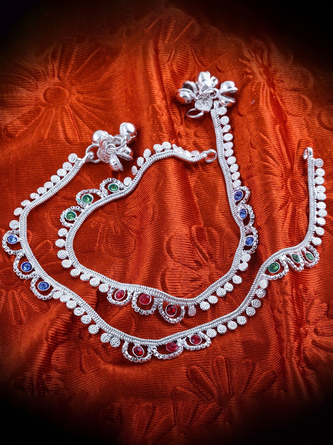 

Lila Set of 2 Silver-Plated Stone Studded Anklets