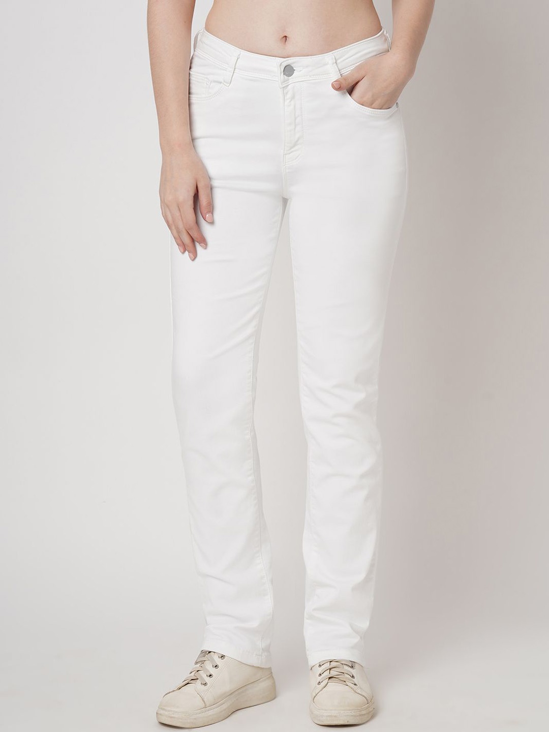 

Kraus Jeans Women Cotton Clean Look Straight Fit Mid-Rise Jeans, White