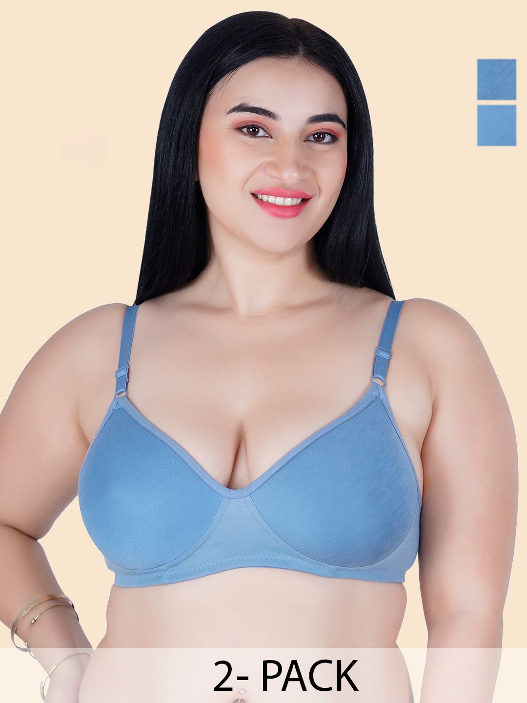 

KOMLI Pack Of 2 Full Coverage Lightly Padded Underwired T-shirt Bra, Blue