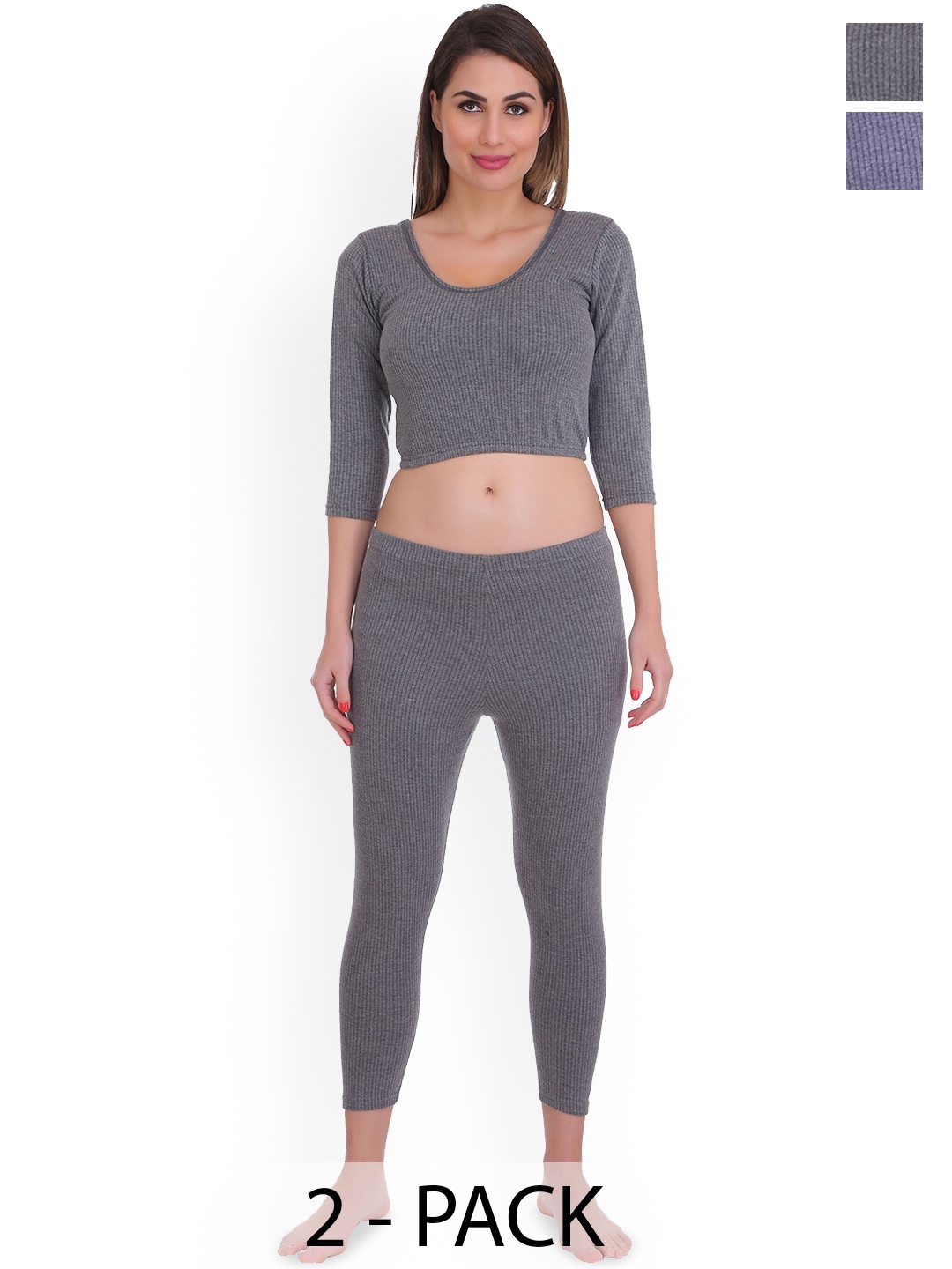 

SELFCARE Women Pack Of 2 Moisture-Wicking Thermal Set, Grey