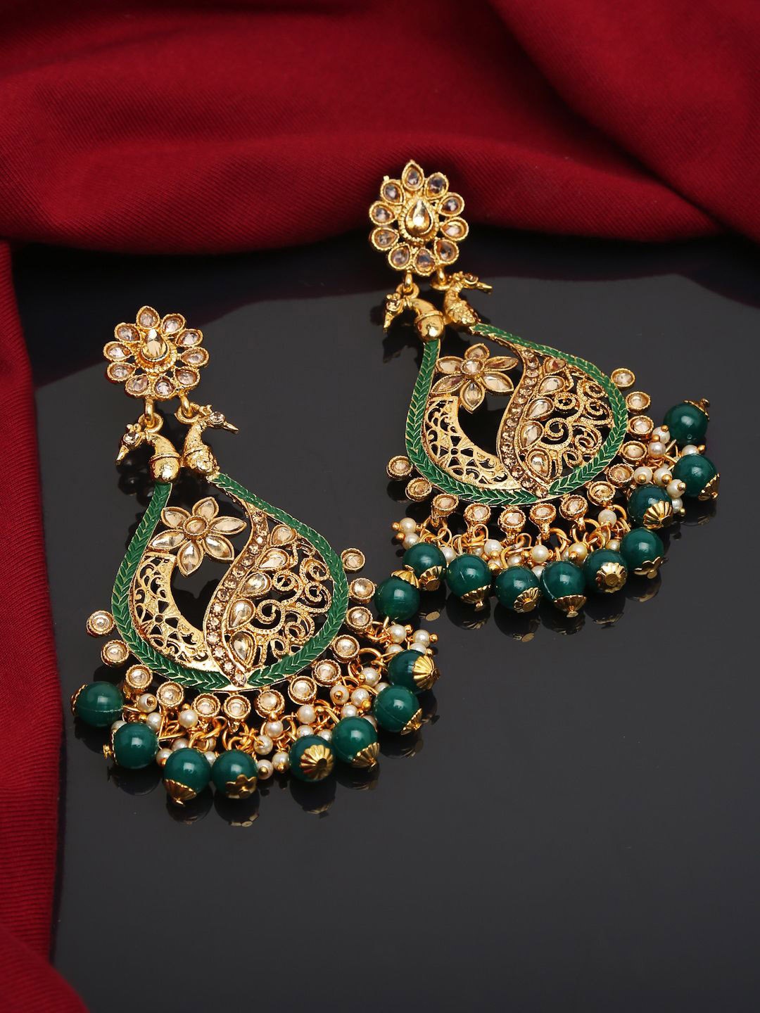 

YouBella Gold Plated Artificial Stones & Beads Studded Contemporary Chandbalis Earrings, Green
