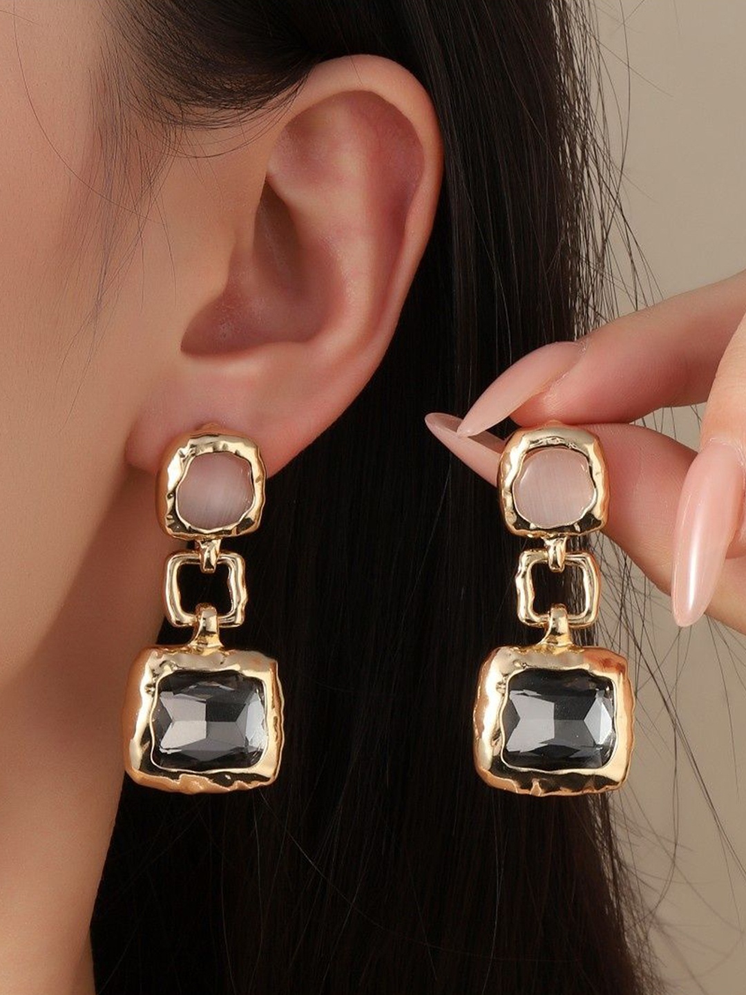 

SALTY Contemporary Stone Studded Drop Earrings, Gold