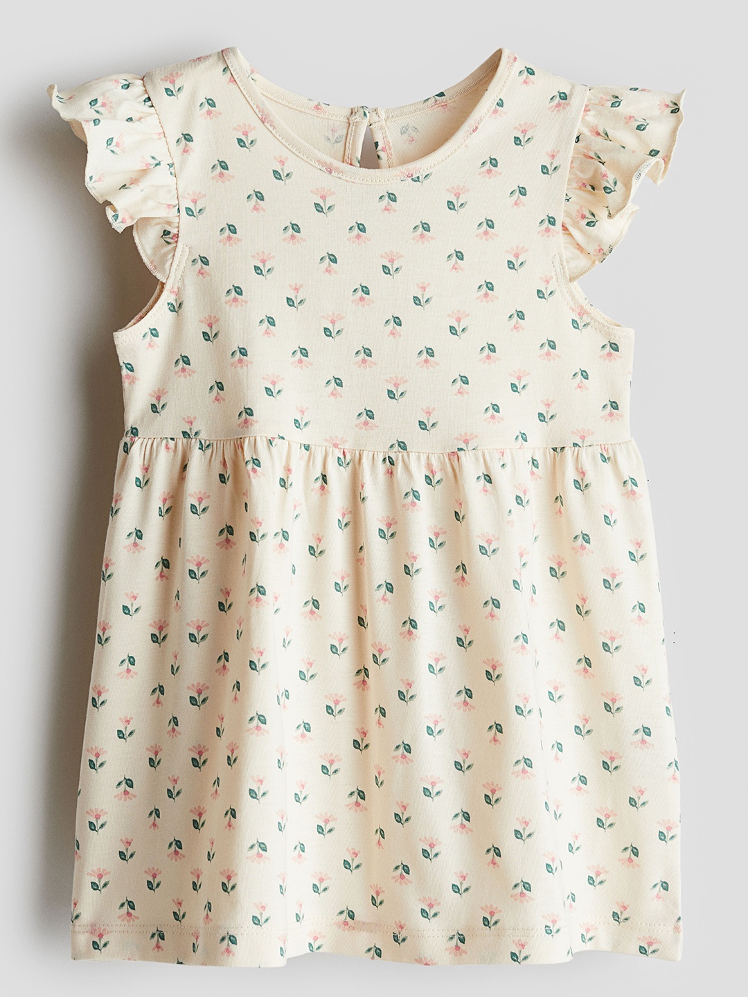 

H&M Girls Flutter-Sleeved Dress, Beige