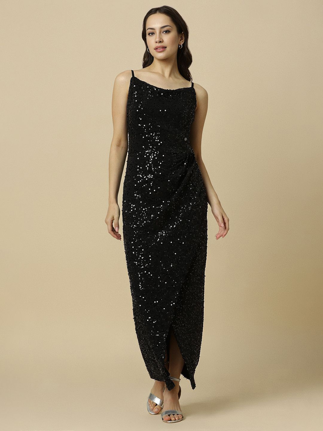 

Allen Solly Woman Embellished Sequined Maxi Dress, Black