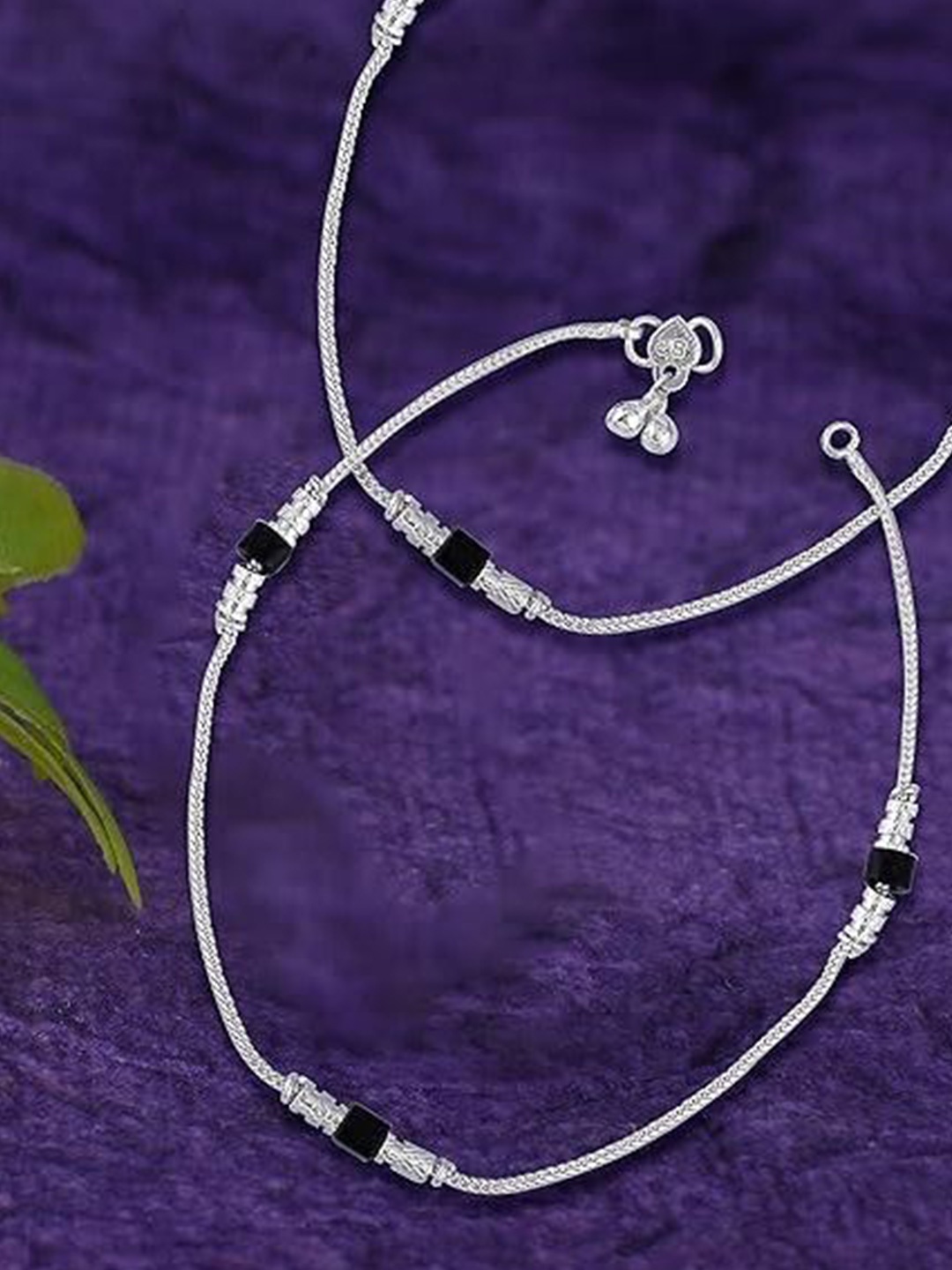 

Lila Set of 2 Silver-Plated Stone Studded & Beaded Anklets