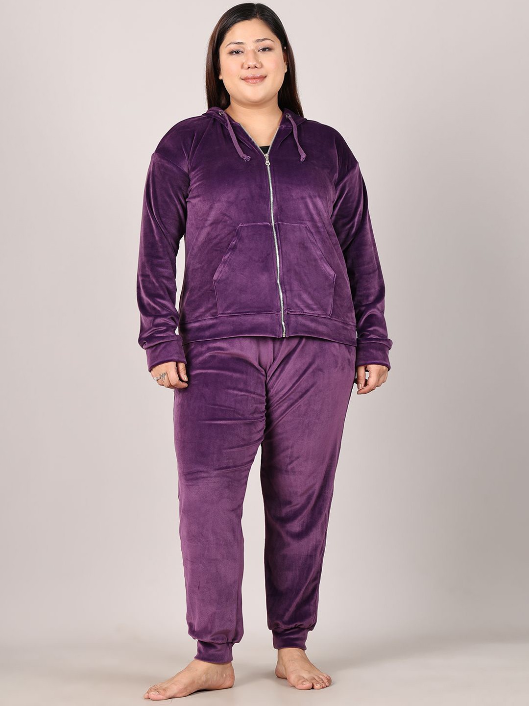 

TAG 7 Women Velvet Hoodie Night suit, Purple