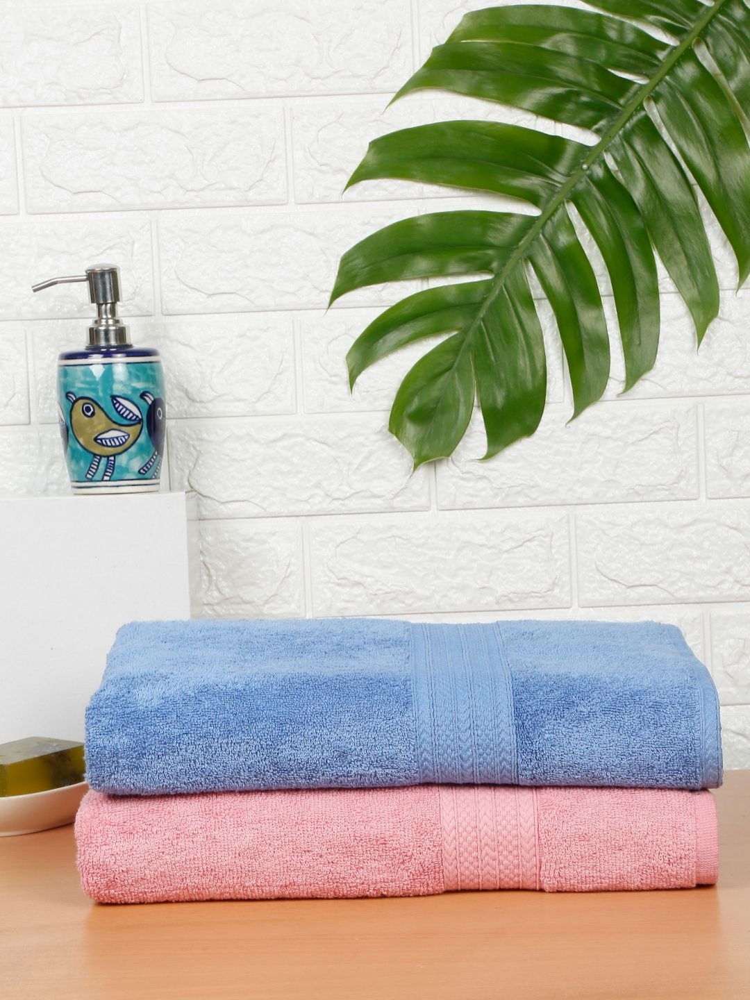 

Creeva Pink & Blue 2 Pieces Cotton 550 GSM Bath Towels