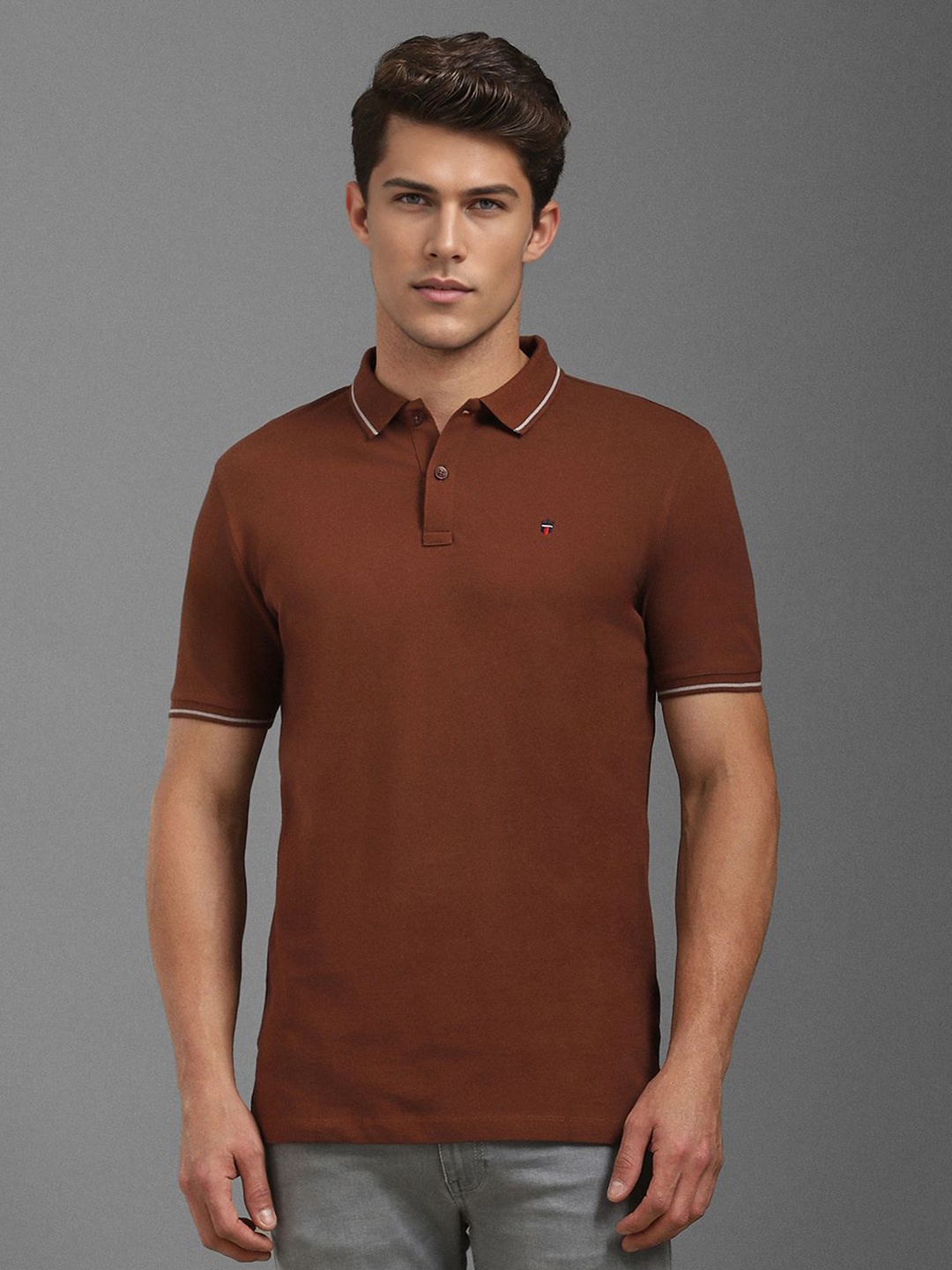 

Louis Philippe Jeans Men Solid Polo Collar Cotton Slim Fit T-shirt, Brown