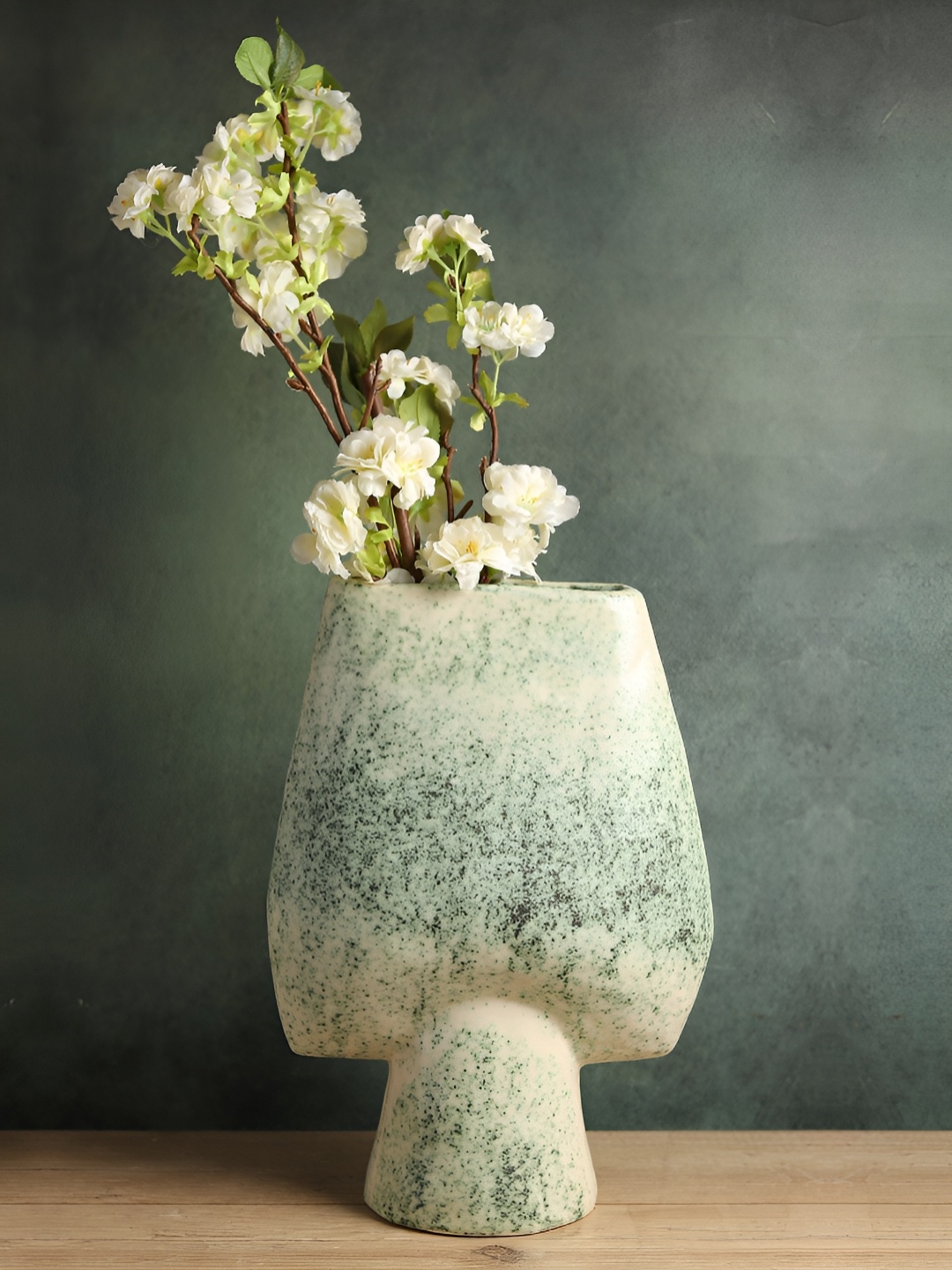 

HABERE INDIA Green & White Ceramic Flower Vase