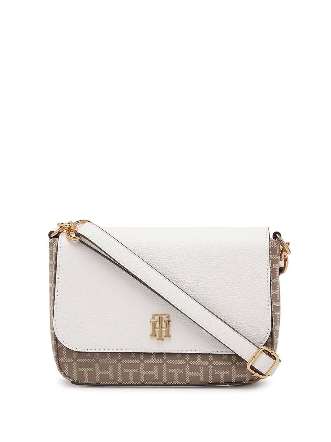 

Tommy Hilfiger Women Brand Logo Printed Structured Leather Sling Bag, Nude