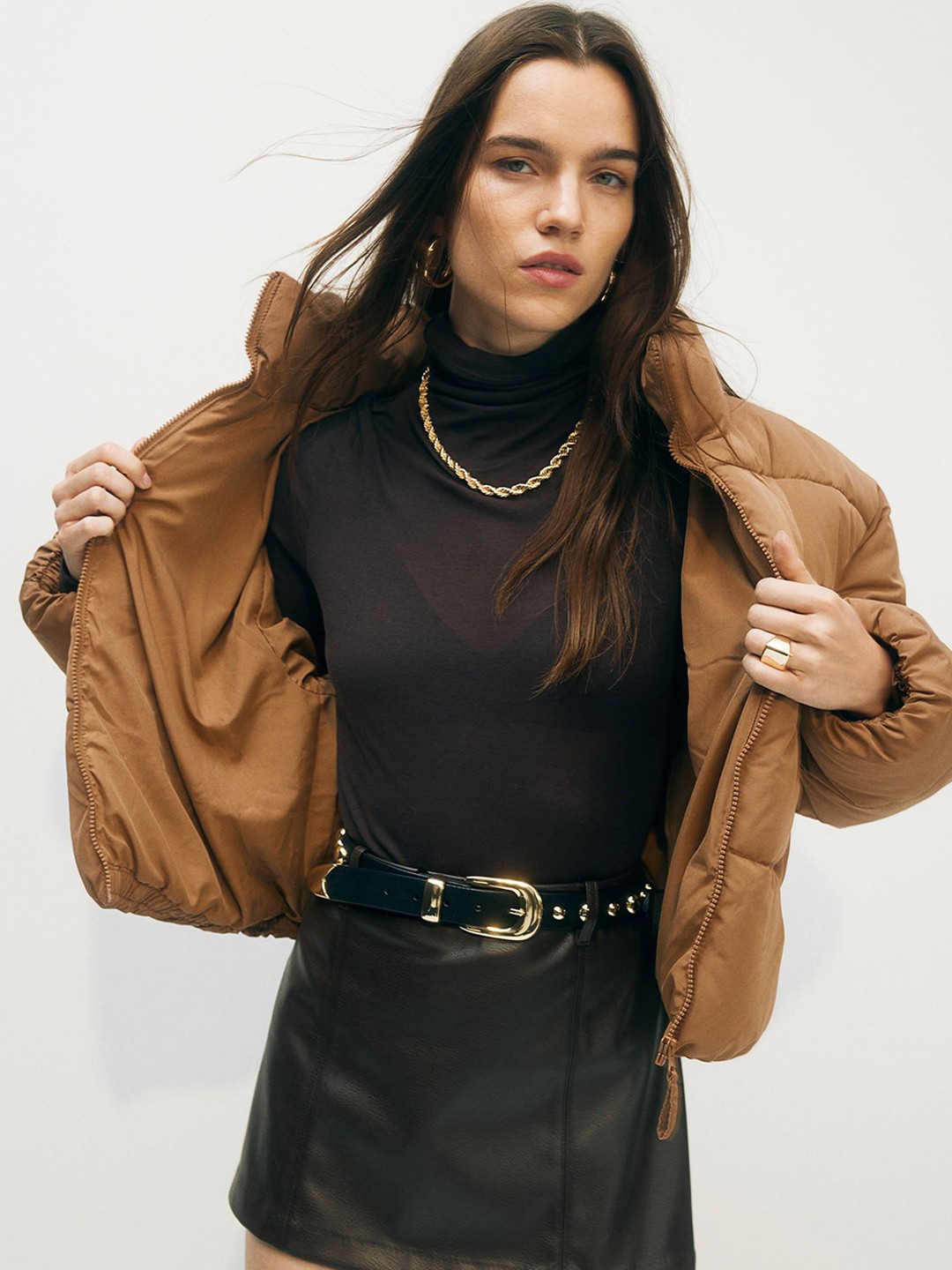 

H&M Short Puffer Jacket, Beige