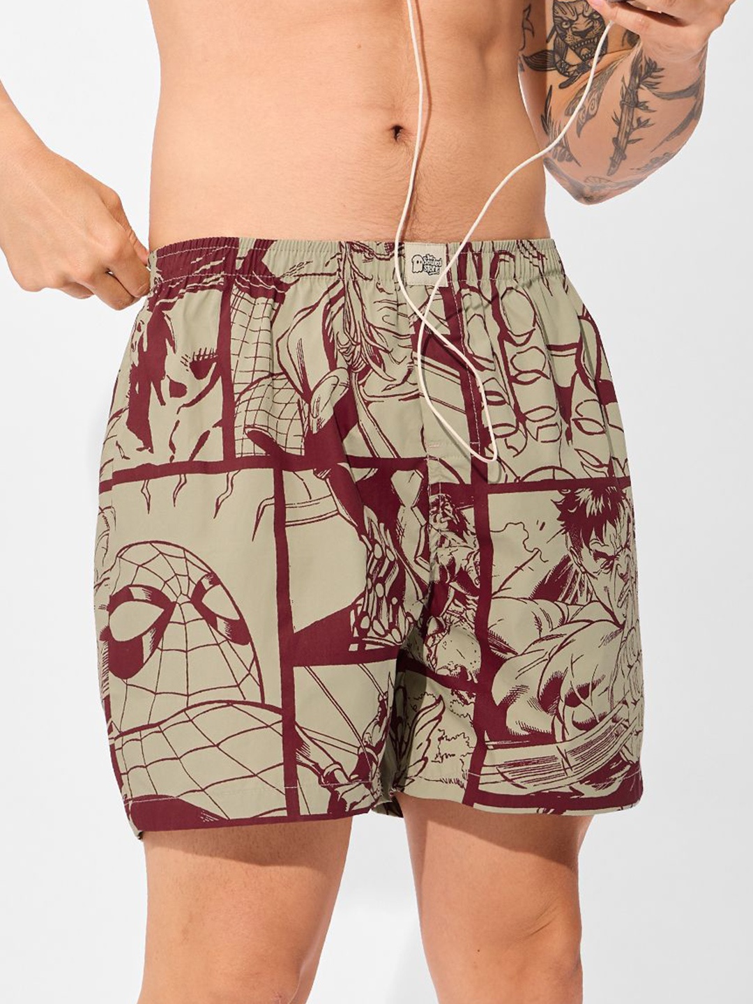 

The Souled Store Men Abstract Printed Cotton Mid Rise Boxers, Green