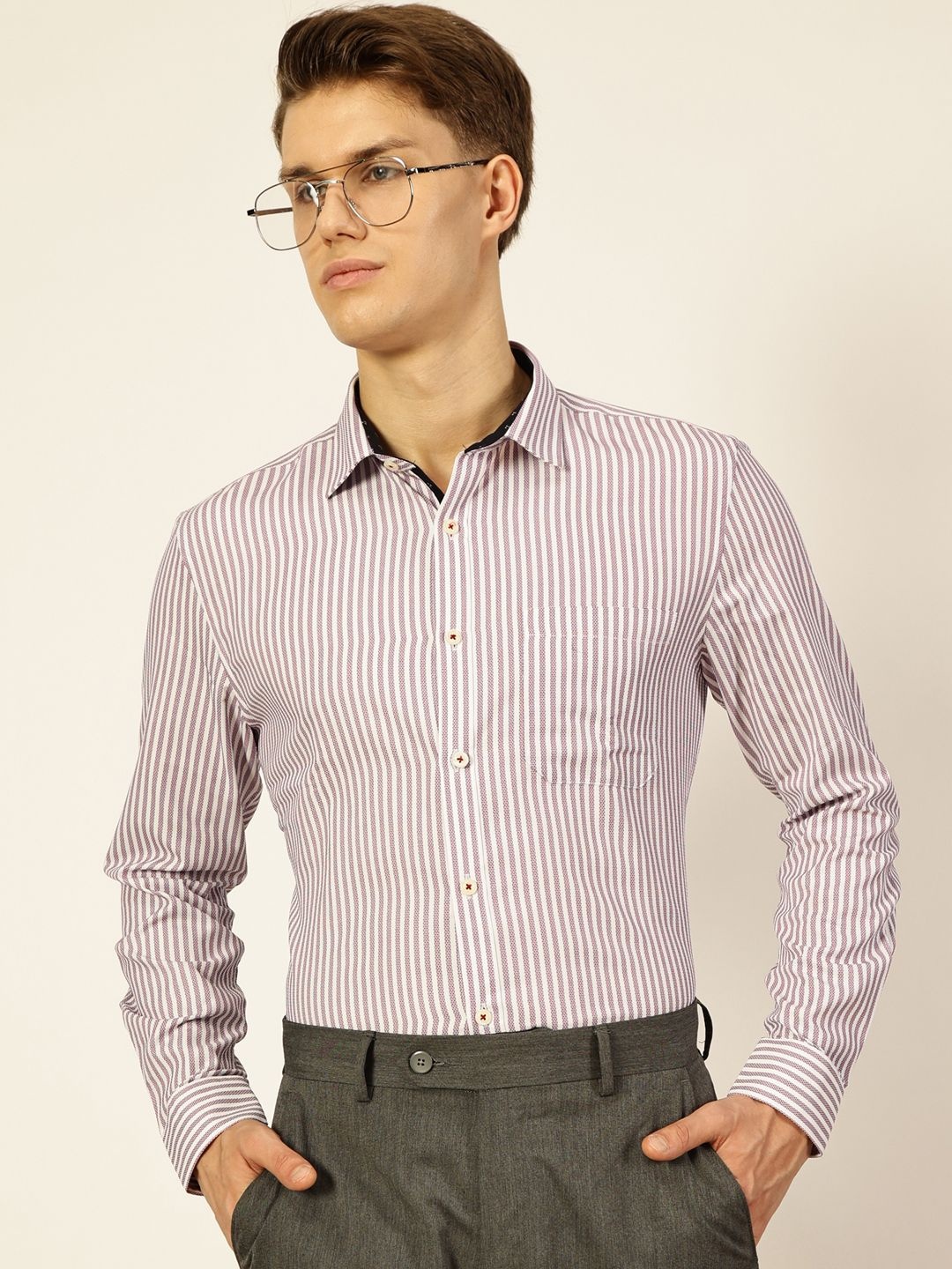 

Thomas Scott Men Premium Opaque Striped Formal Shirt, Purple