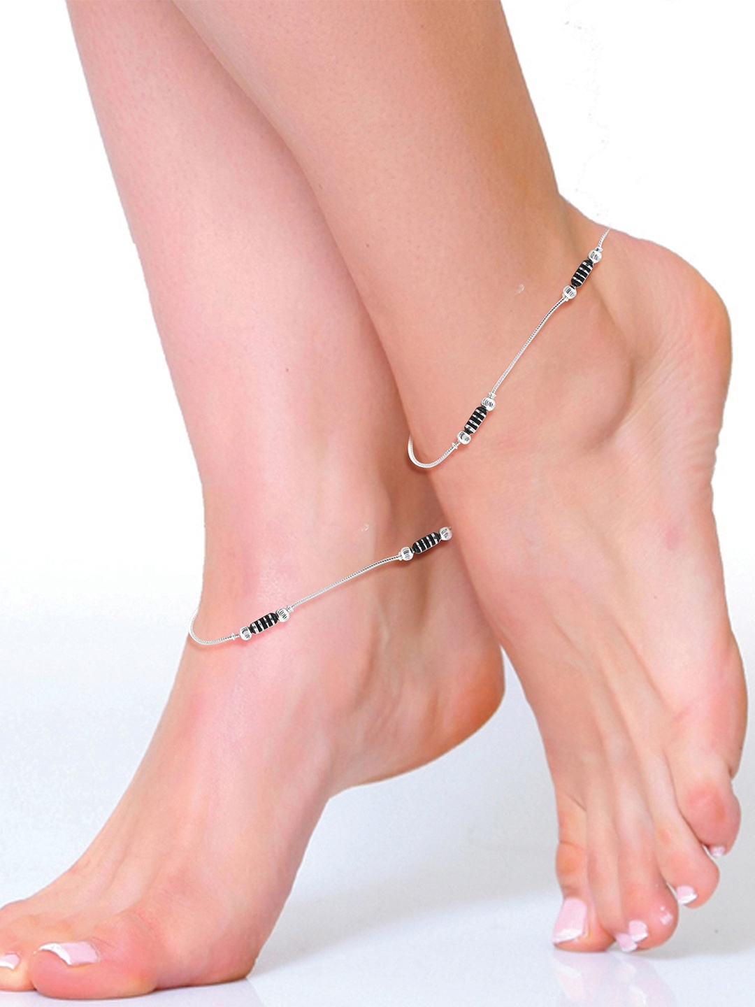 

Lila Set of 2 Silver-Plated Beaded Anklets