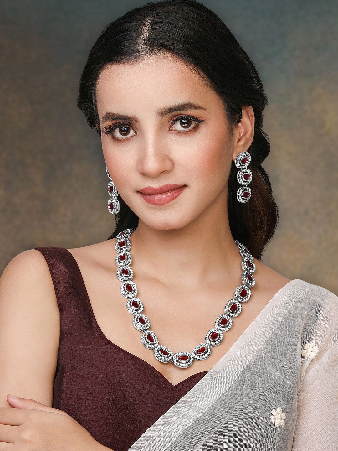 

Peora Silver-Plated CZ Studded Necklace and Earrings