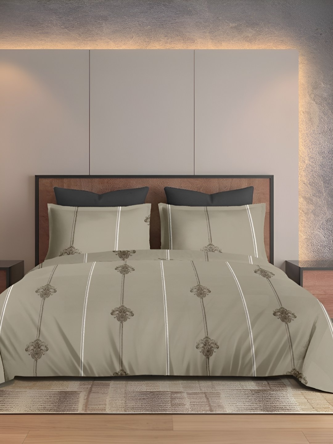 

Sleeping Owls- because your sleep matters Coffee Brown & White Floral 600 TC King Bedsheet with 2 Pillow