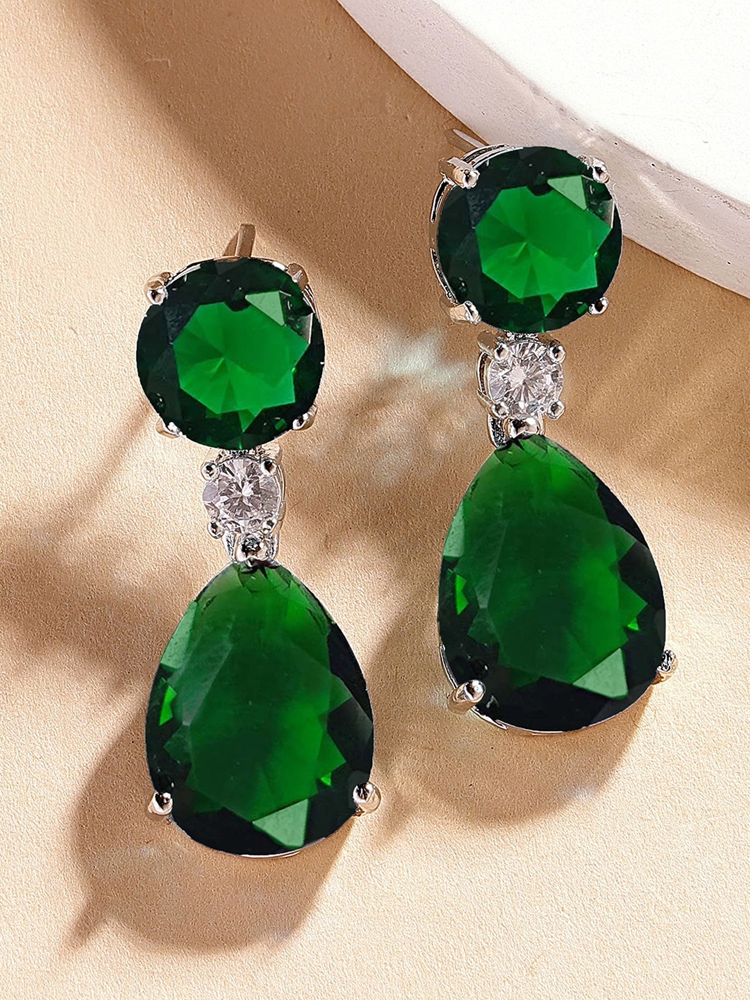 

KARATCART Silver-Plated AD Studded Contemporary Drop Earrings