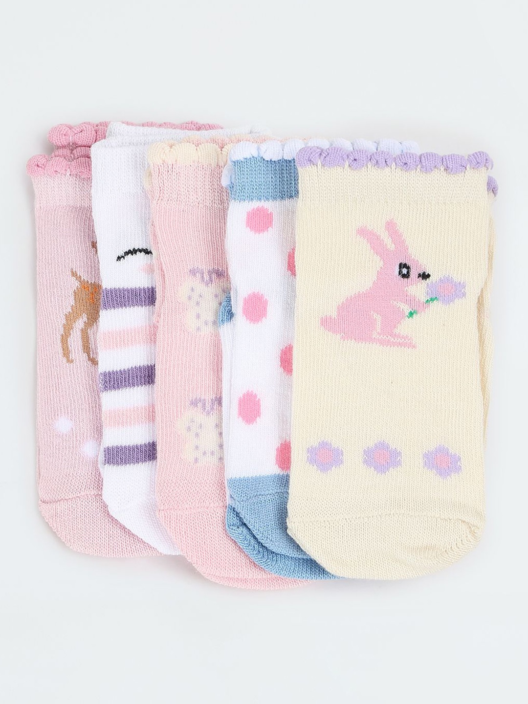 

max Girls Pack Of 5 Patterned Ankle-Length Socks, Yellow