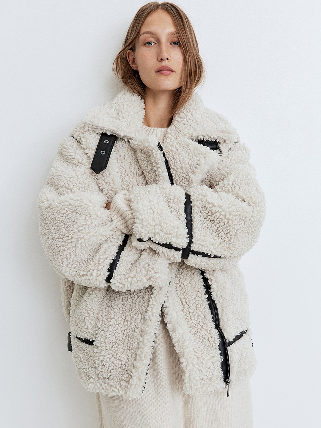 

H&M Oversized Teddy Jacket, Beige