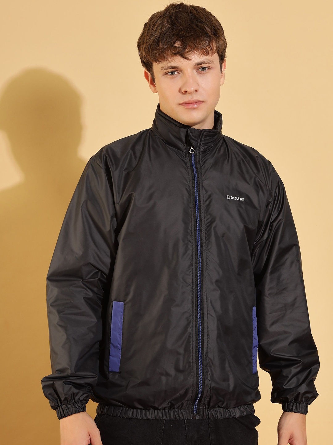 

Dollar Men Mock Collar Solid Casual Padded Jacket, Black