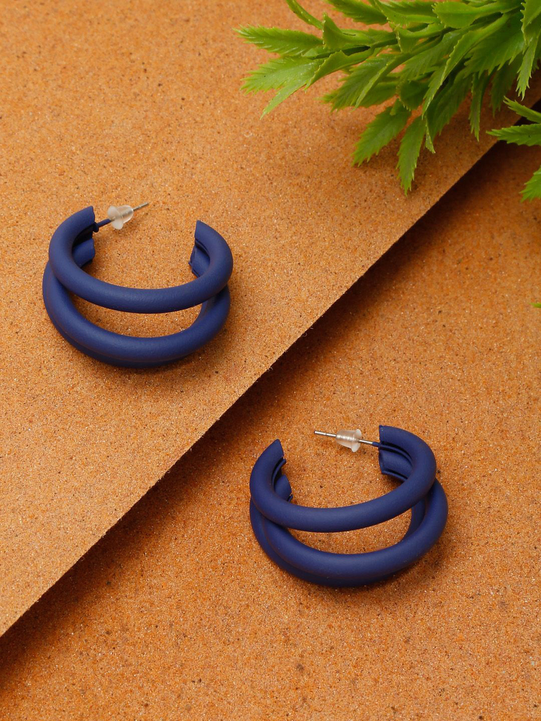 

YouBella Contemporary Half Hoop Earrings, Blue