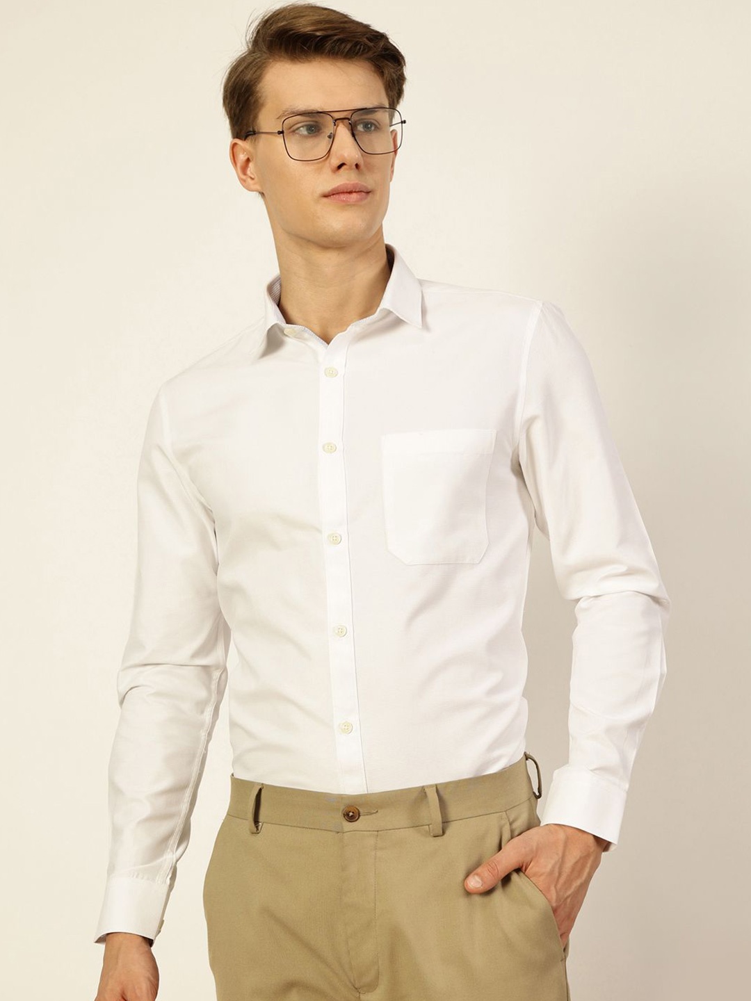 

Thomas Scott Men Smart Cutaway Collar Solid Cotton Formal Shirt, White