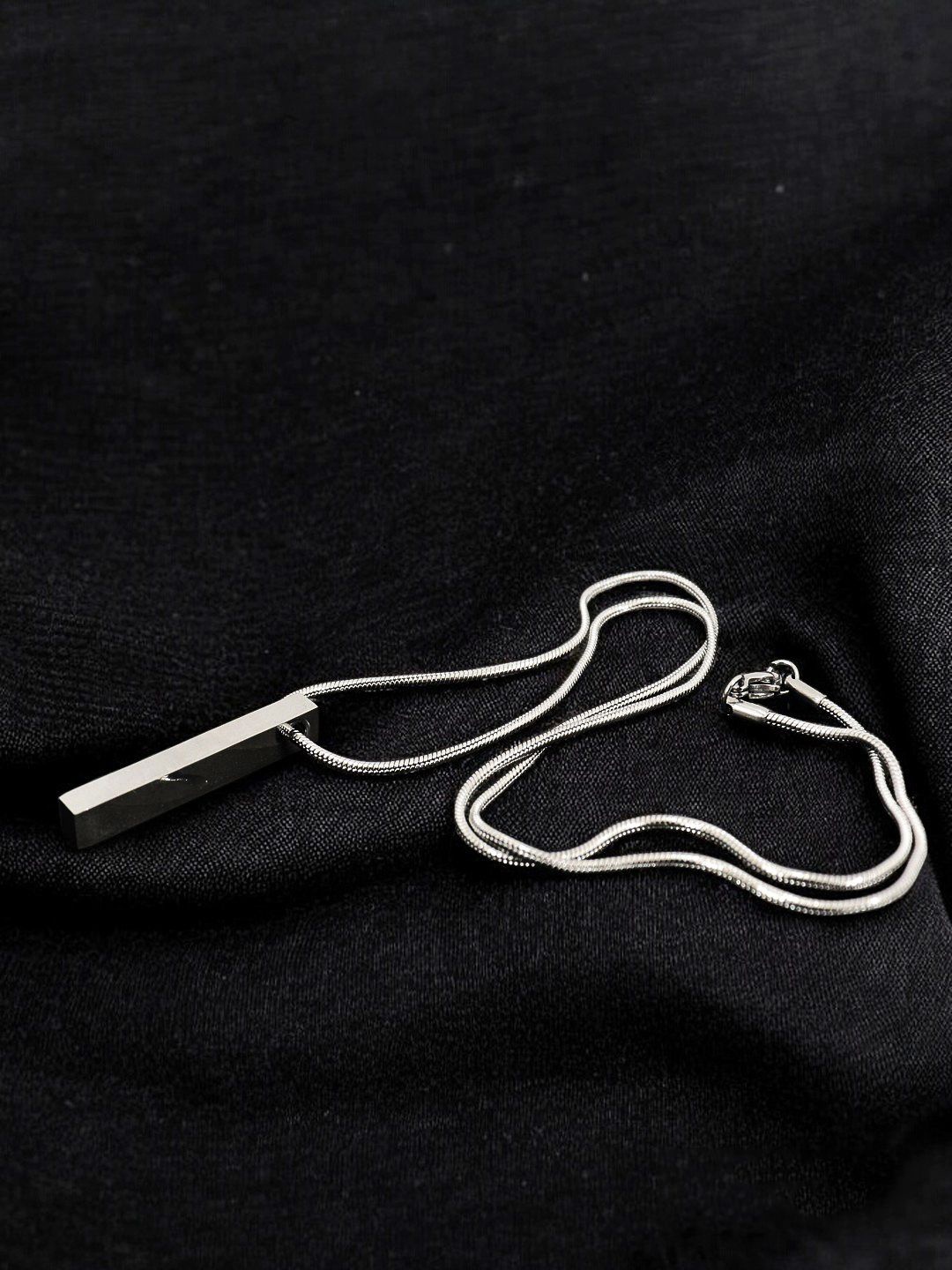 

KRENOZ Men Silver-Plated Stainless Steel Cuboid Stick Locket Pendant With Chain