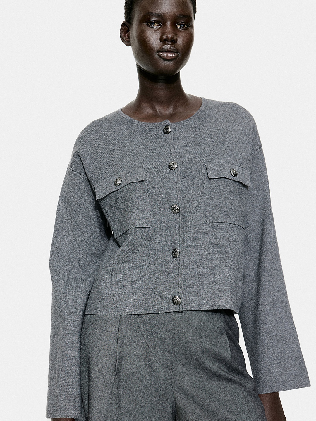 

H&M Pocket-Detail Cardigan, Grey