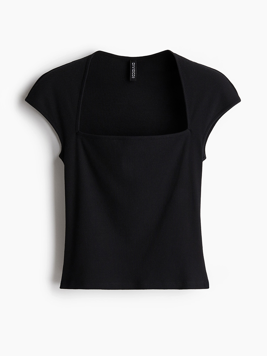 

H&M Women Square-Neck Ribbed Top, Black