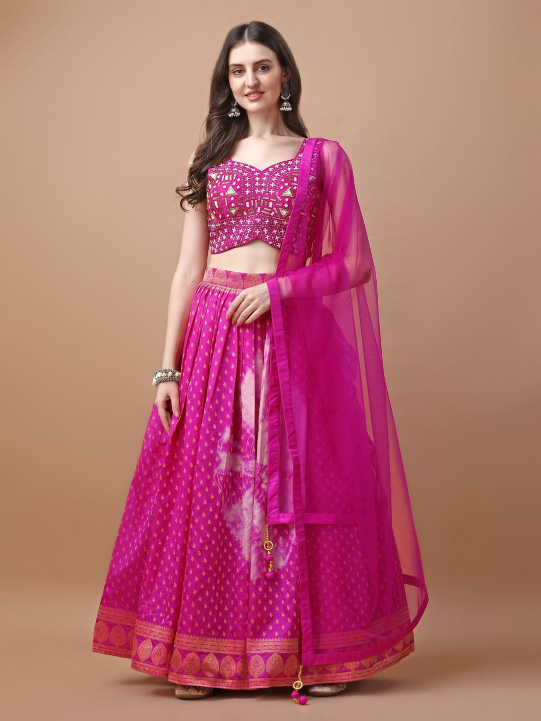 

VANAKARA Embroidered Ready to Wear Lehenga & Blouse With Dupatta, Pink