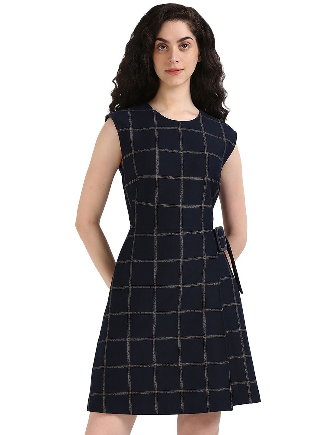 

Calvin Klein Jeans Women Checked Printed Fit and Flare Dress, Blue
