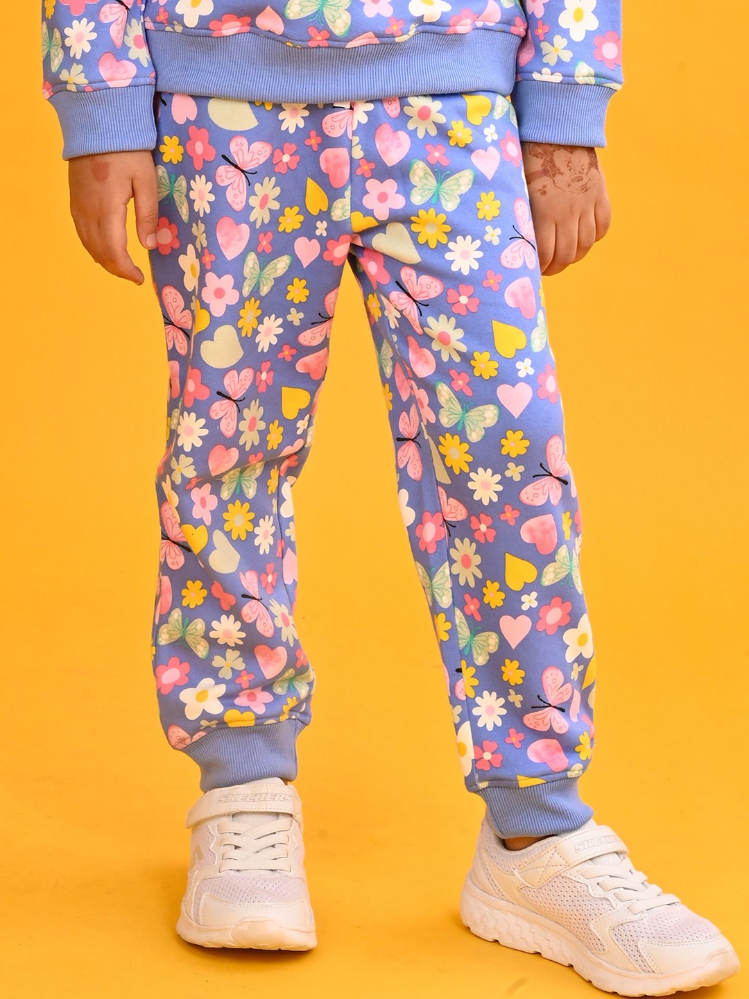 

Anthrilo Girls Floral Printed Mid Rise Joggers, Blue