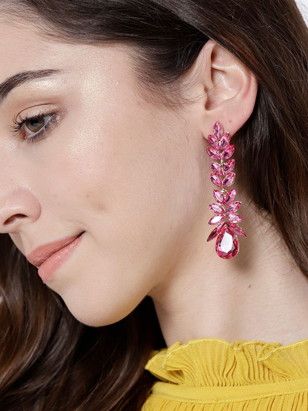 

YouBella Gold-Plated Contemporary Drop Earrings, Pink