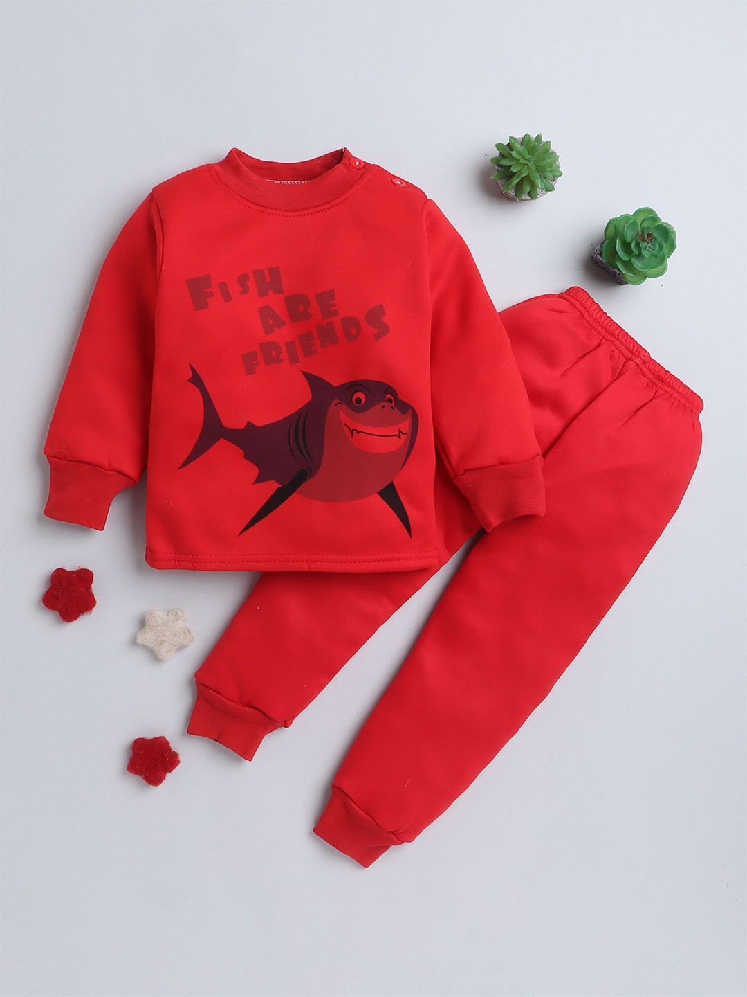 

BAESD Unisex Kids Round Neck Printed Sweatshirt with Joggers, Red