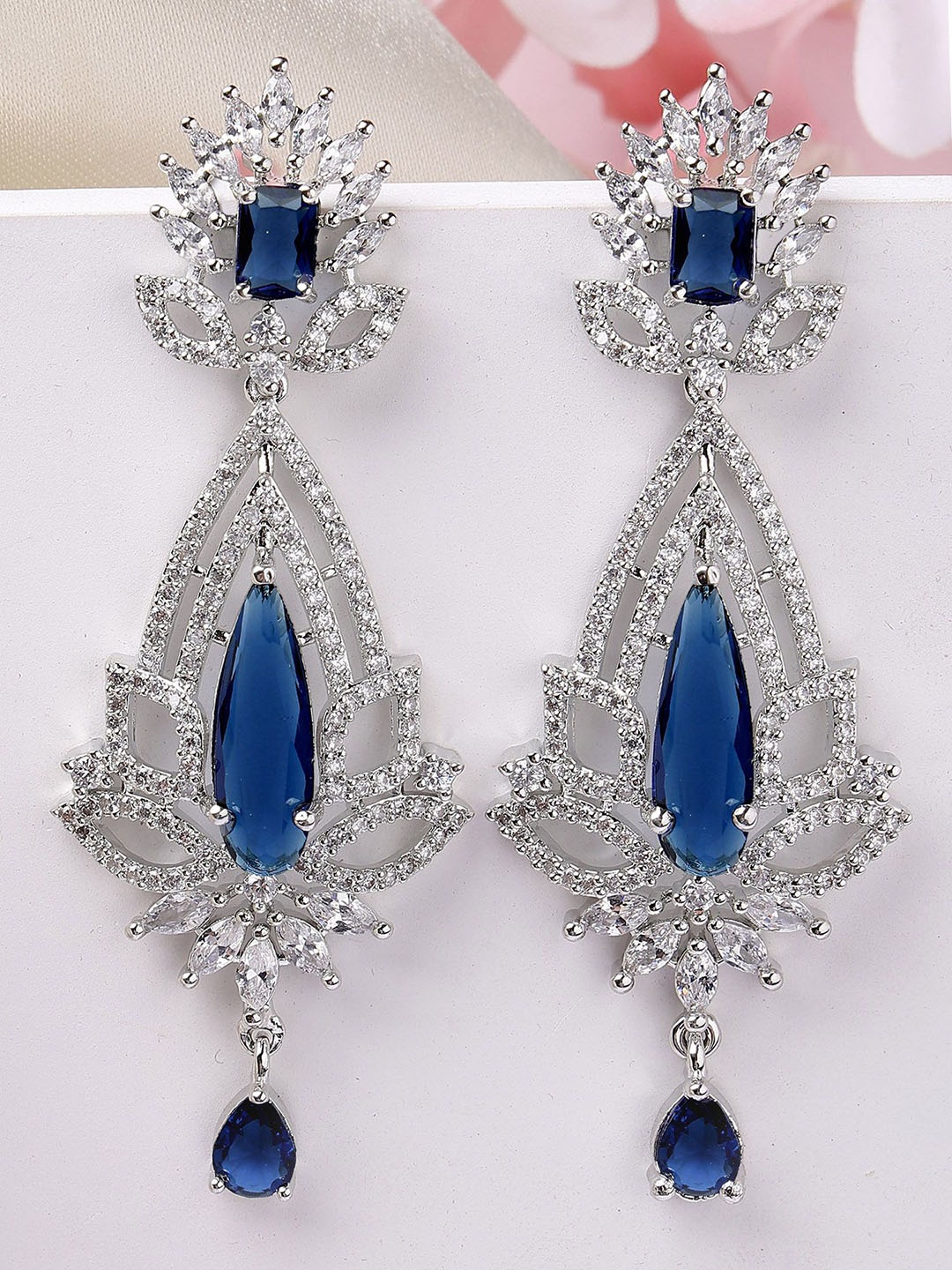 

KARATCART Silver-Plated AD Studded Contemporary Drop Earrings