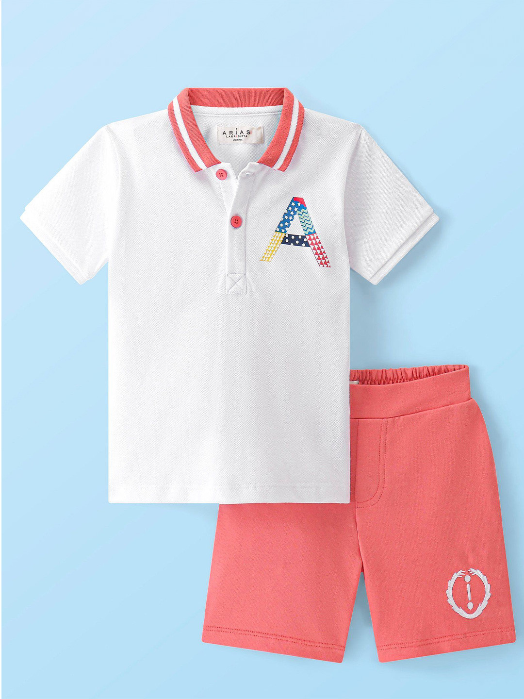 

ARIAS By LARA DUTTA Boys Printed Pure Cotton T-shirt with Shorts, White