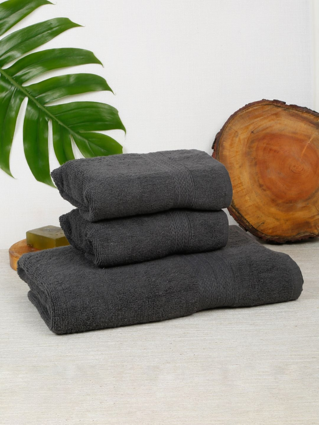 

Creeva Classic Set Of 3 Grey 545 GSM Cotton Bath & Hand Towels