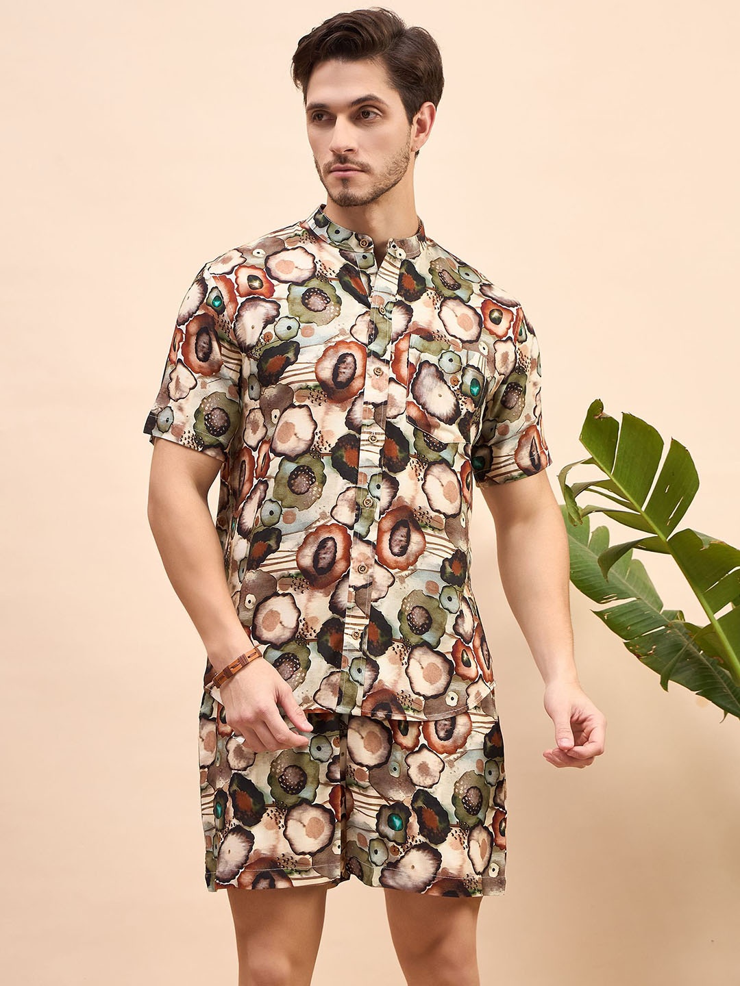 

HERE&NOW Printed Shirt With Shorts Co-Ords, Green